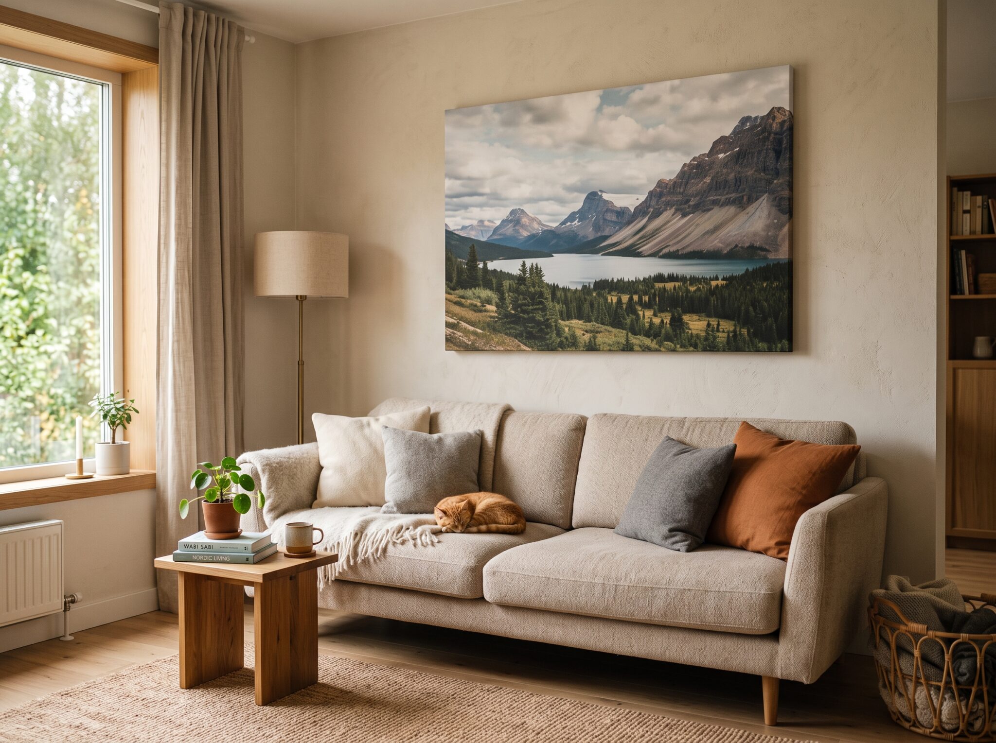 Fotografía impresa en lienzo decorando la pared de un salón moderno
