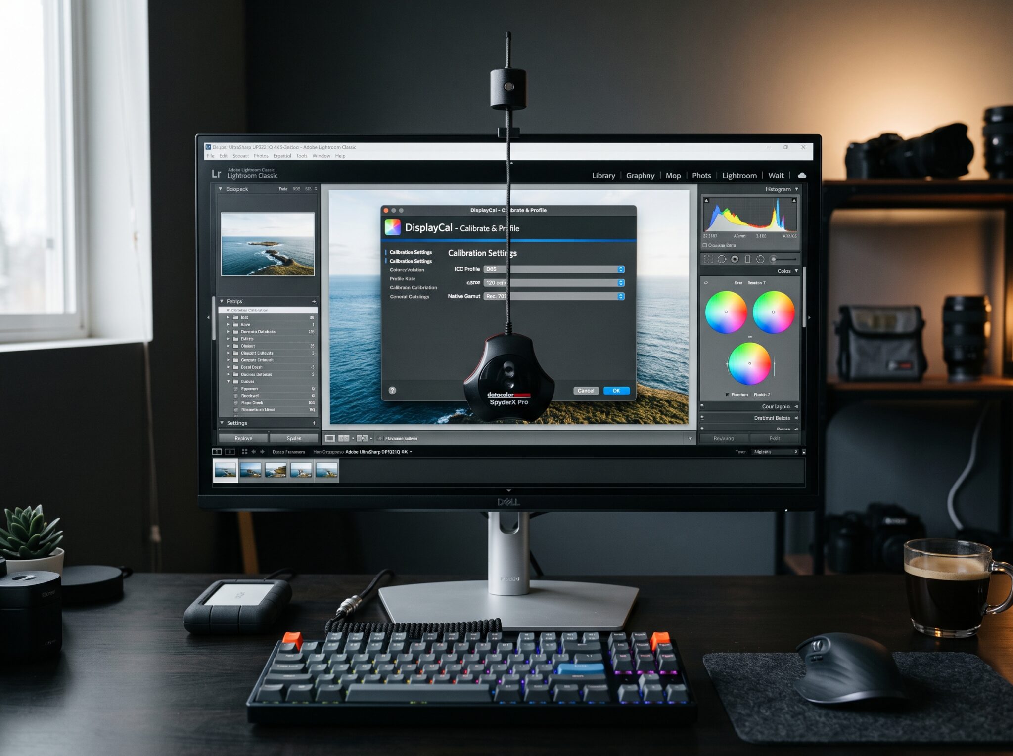 Monitor calibrado con colorímetro para gestión de color con perfil ICC