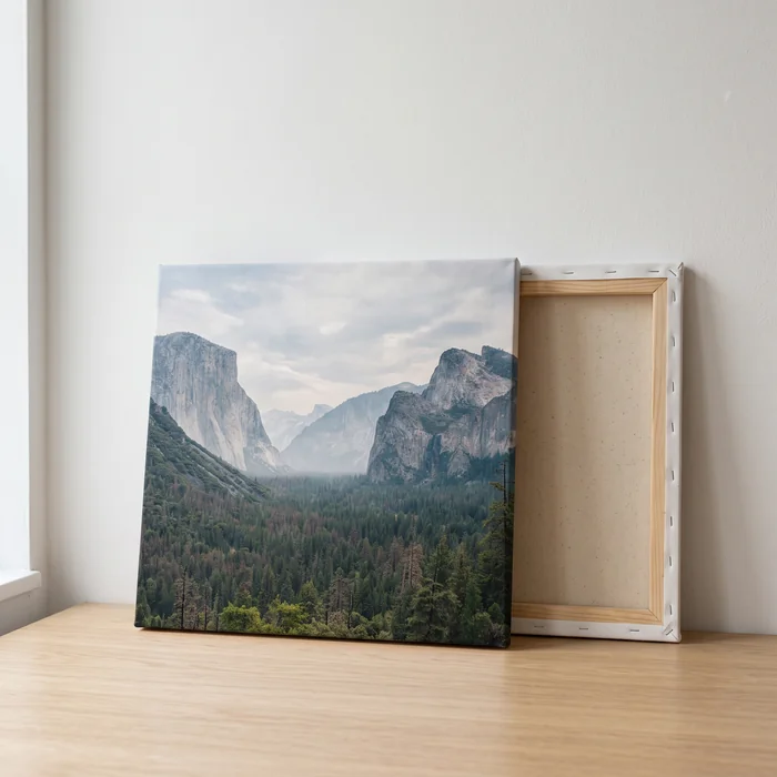 Lienzo impreso con otro lienzo dado la vuelta detrás, sobre fondo minimalista — Fotodalia
